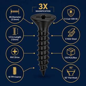 Tornillos para Madera # Tornillos de Cabeza Plana Phillips de Acero C1022 con Recubrimiento Electrolítico Negro de 6x1/2'', 135 Piezas, para Muebles de Interior y Carpintería - Product Image 5