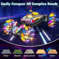 DWI Voiture RC de cascade colorée avec double télécommande 2.4G, 4 roues motrices, lumières LED, fonctions de dérive, de transformation, de pulvérisation, programmable, de levage automatique et d'escalade