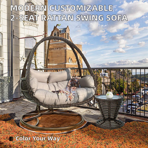 Sofá Colgante de Ratán Moderno de Dos Plazas, Silla Columpio para Interiores/Exteriores, para Sala de Estar, Apartamento, Hotel - Product Image 2