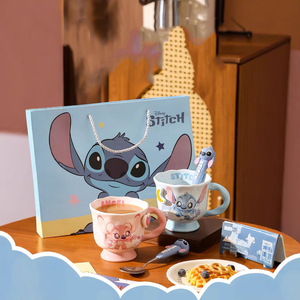 Ensemble de tasses en céramique Lilo & Stitch pour couple, motif dessin animé, mignonnes, 3D, avec cuillère, cadeau de Saint-Valentin - Product Image 2