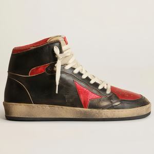 Zapatillas Casuales de Caña Alta Estilo Coreano Vintage para Mujer, de Cuero Genuino, Diseño Color-Block con Cordones, con Plataforma para Caminar - Product Image 4