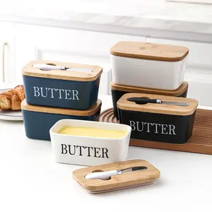 Cross-border Rectangular Ceramic Butter Box With Knife Sealed Jar Western Household Cheese box