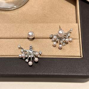 S925 Pure <b>Silver</b> Fireworks <b>Fan</b>-Shaped Pearl Manta Rose Two Ear Studs Fine Dangle Earrings with Niche High-End Luxury Feeling" - Product Image 5