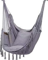 Fauteuil suspendu en macramé gris en métal, capacité 330 lb, avec 2 coussins, pour extérieur, plage, parc et balcon