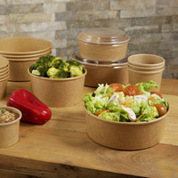 Bol à salade de fruits en papier Kraft avec couvercle, flacons alimentaires jetables imprimés personnalisés à emporter, 500, 750, 1000, 1100, 1300ml, 20oz, 5 pièces