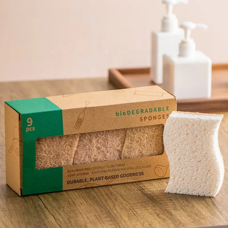 Pâte de bois de Sisal naturel coton pour le nettoyage de la vaisselle de cuisine éponges à vaisselle multifonctionnelles éponge en microfibre