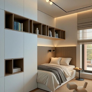 Customized Modern Minimalist Wood <b>Bedroom</b> Wardrobe with Tatami <b>Desk</b> and Bookshelf <b>for</b> Apartment and Hotel Use - Product Image 3