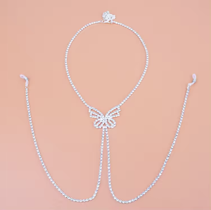 YIERYI Collier de corps tendance et charmant, style européen et américain, avec pendentif papillon à pampilles et strass, pour piercing de téton - Product Image 4