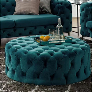 Velvet <strong>Chesterfield</strong> Round Ottoman <strong>Pouf</strong> for Living Room Modern Design Upholstery Furniture Manufacturer - Product Image 3