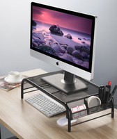 Support d'écran d'ordinateur en maille robuste, noir, organiseurs de bureau, tiroir en métal réglable portable, accessoires de bureau noirs, rehausseur