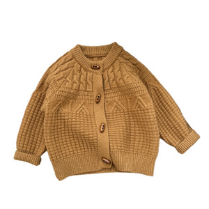 Cardigan en tricot acrylique de style coréen pour enfants, collection Printemps/Automne, <span class=keywords><strong>pull</strong></span> polyvalent à <span class=keywords><strong>col</strong></span> <span class=keywords><strong>rond</strong></span> de couleur unie pour bébé garçon - Product Image 5