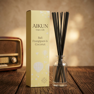 Aikun 200 Milliliter Small Order 3 Day Sample 7 Day Ship Clear Round Glass <b>Reed</b> <b>Diffuser</b> Set with Yellow Printed Box Any Scent - Product Image 1