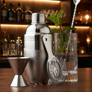 Professional Stainless Steel <b>Cocktail</b> Shaker Set with Jigger Strainer Bar Spoon Leak Proof Design Ideal for Home Bar and Parties - Product Image 1