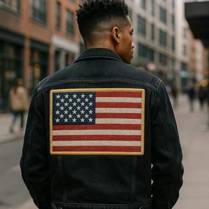 Patch de fleur de drapeau américain 3D de haute qualité-Badge brodé avec bordure dorée à repasser Patch de veste patriotique à coudre Tissu sergé - Product Image 4