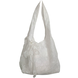 Bolso Tote de Lona con Encaje Estilo Coreano, Blanco, Bordado Suave, para Uso Diario, Verano 2025 - Product Image 5