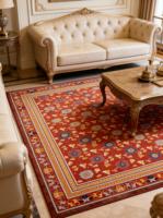 Tapis d'intérieur en laine tissée à poils longs, motif floral persan rouge, sans colle, pour salon