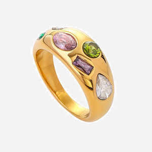 Women's Geometric 18k <b>Gold</b> Plated <b>Ring</b> with Colored Zircon Stones Bezel Setting Fashion Jewelry Gift Jinhua Model JDR2403017 - Product Image 1