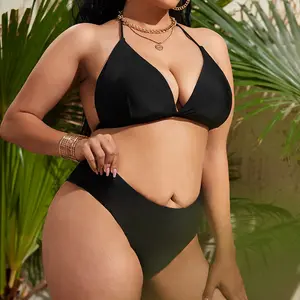 2022 ठोस रंग काले अमेरिका प्लस आकार Swimwear देवियों सेक्सी त्रिकोण बिकनी सेट बड़े आकार महिलाओं के वस्त्र लगाम पेटी Beachwear