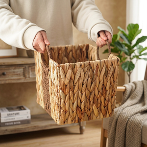 <b>Water</b> <b>Hyacinth</b> Rectangle Handwoven Eco-Friendly Storage <b>Baskets</b> & Laundry Totes for Bedroom and Living Room - Product Image 3