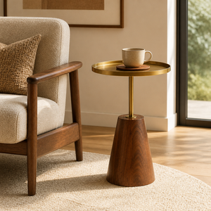 Tavolino Moderno Rotondo con Base a Piedistallo e <span class=keywords><strong>Vassoio</strong></span> in Ottone Anticato 36 X 36 X 59 cm - Product Image 2