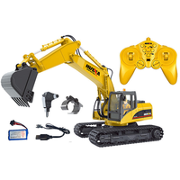 Vente chaude : Excavatrice RC sur chenilles Huina 1535-1 en métal moulé sous pression, échelle 1/14, avec télécommande, fonction de brise-roche, de perçage et de préhension de bois