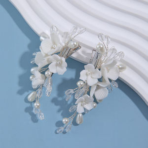 Aksesori jepit rambut manik-manik bunga keramik buatan tangan 2 buah klip rambut pernikahan untuk paduan anak perempuan untuk hari jadi pertunangan - Product Image 3