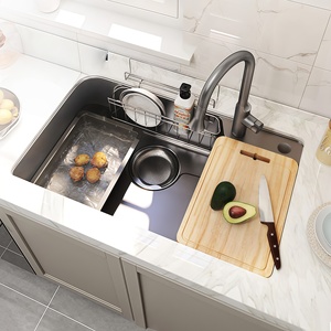 Évier de cuisine multifonctionnel de style japonais à cuve unique, en acier inoxydable 304, à montage en surplomb ou en encastré, épaissi - Product Image 1