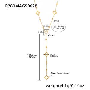Vierbladige Bloem Kleine Stalen Bal Kwastje Dubbellaags Sleutelbeen Ketting 18K Verguld Roestvrij Staal - Product Image 6
