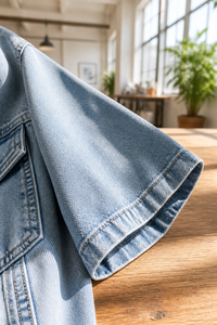 Giacca di Jeans a Maniche Corte Effetto Lavato per Donna, Cappotto Casual con Doppie Tasche, Stile Retrò Streetwear - Product Image 5