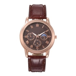 Reloj de Cuarzo Casual de Lujo para Hombre, Correa de Cuero, 40 mm, Esfera Marrón con Tres Agujas, Números Romanos, Reloj de Moda - Product Image 1