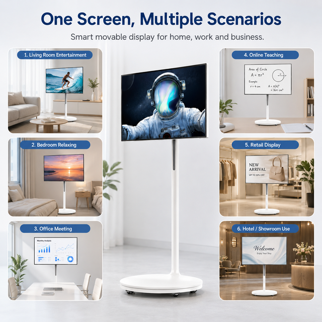 New 32 Inch Portable Floor Standing Android Smart TV 360 Degree Rotatable Touch Screen Commercial Digital Signage Office Mall