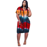 Mode Tie Dye Robes D'été Femmes 2025v-cou Robes Femmes D'été Plus La Taille Robe & Jupes