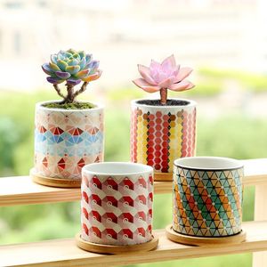 Pot de fleurs pastoral pour plantes succulentes, fleurs, pot en céramique simple pour intérieur, bureau, balcon, bureau, avec trous pour la ventilation - Product Image 4