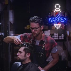Barber neon <b>sign</b> hair salon LED transparent acrylic board signboard hair salon storefront decoration light indicator light - Product Image 4