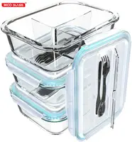 Glass Meal Prep Containers, 3 Compartment Bento Box