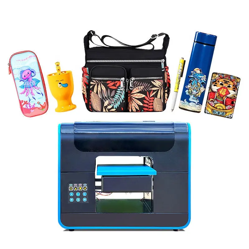 Penjualan terlaris Digital A4 cerdas Printer UV DIY kartu CD PVC kaca kulit Led tinta Jet Mini ukuran Flatbed A4 Printer Uv