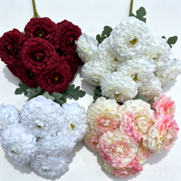 Buket Ranunculus Sutra Buatan 9 Tangkai, Bunga Tiruan Seperti Asli, Beraneka Warna, Dekorasi Vas Rumah, Rangkaian Bunga Pernikahan
