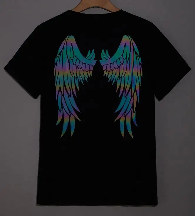 Custom Reflective Printing T Shirt Men Reflective Wings And Letter Graphic Tee