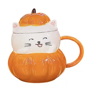Halloween gift mug lovely cartoon pumpkin ceramic mug with lid