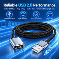 Kabel Ekstensi USB 2.0 Pria ke Wanita, Ekstensi Handal, Transfer Stabil, Kabel Jalinan, Casing Logam untuk Printer dan Periferal USB