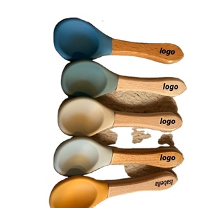 Promotion Personalized Engraving Food-Grade Children's Silicone Tableware Eating Training Spoon Toddler Feeding Spoon Wooden