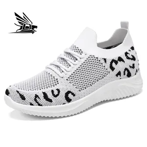 Summer Plus Size Women Sport Leopard Print Cheetah Pattern Lace-up Mesh Front Running Shoes Sports Sneaker