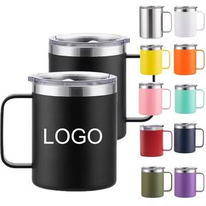 Gobelet isotherme en acier inoxydable à double paroi avec poignée et couvercle, personnalisable avec logo, pour le camping, 12 oz et 14 oz - Product Image 2
