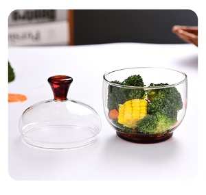 Bếp an toàn bát thủy tinh Pyrex Bộ đồ ăn handmade axit boric thủy tinh hấp bát với nắp - Product Image 5