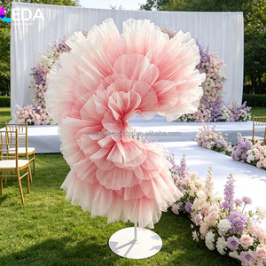 Bunga Organza Raksasa Pink Kustom LEDA, Alas Bunga Tulle Besar untuk Dekorasi Panggung Acara Pernikahan, Ulang Tahun, dan Latar Belakang - Product Image 4