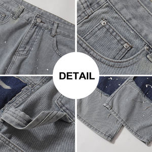 กางเกงยีนส์ผู้ชายสไตล์วินเทจคุณภาพสูง แบบอเมริกัน ทรงหลวม ทรงตรง ลุคแฟชั่น ลุคเท่ๆ แบบทำสีซีด ขาดๆ แบบดิสเทรส - Product Image 6