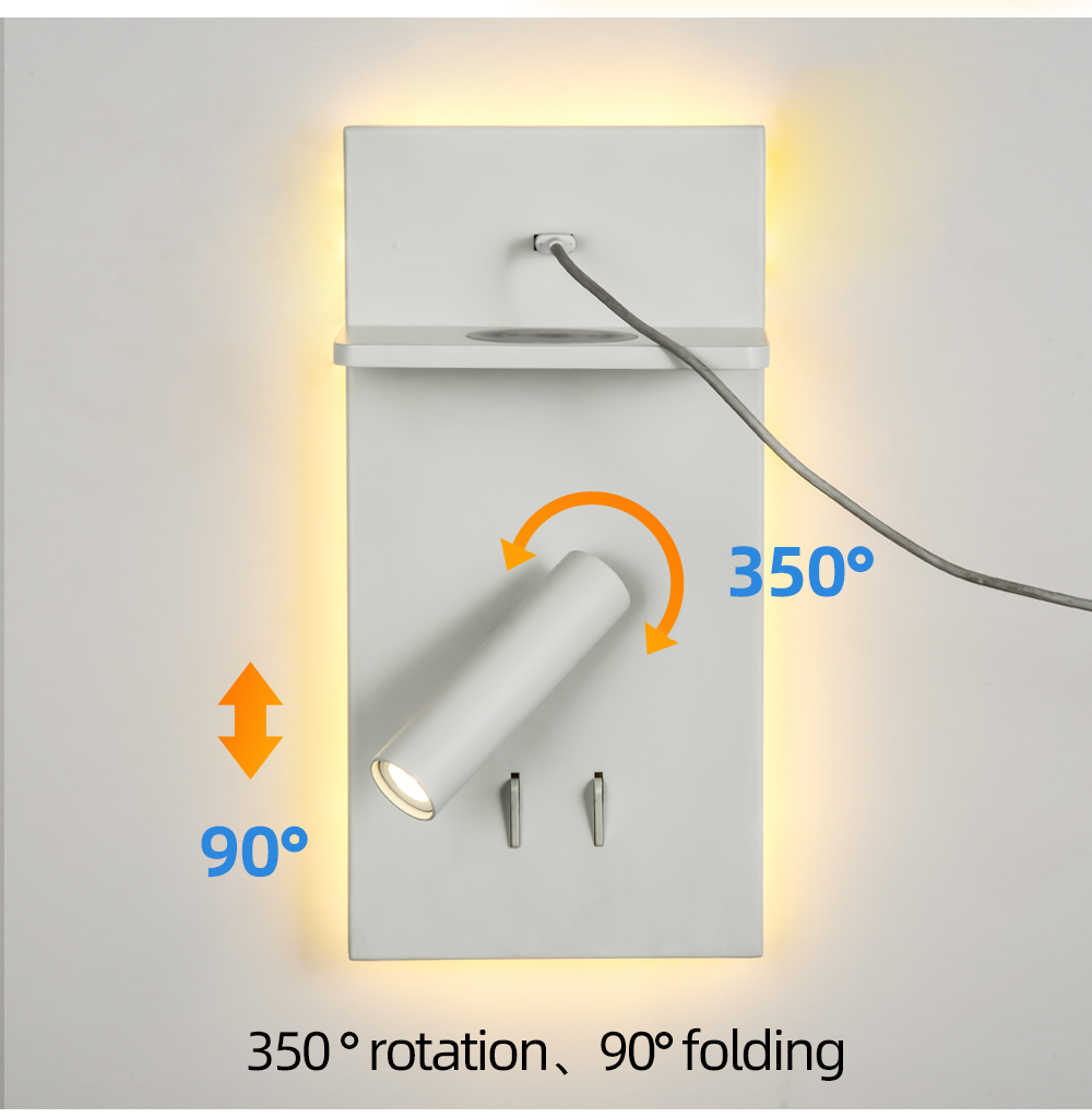 Wholesale Supply Oem Odm Wireless Usb Charging Metal Adjustment Led Bedside Wall Lamp For Bedroom