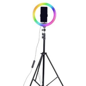 Lampe annulaire LED colorée pour jeunes femmes, température de couleur réglable, alimentation <span class=keywords><strong>AC</strong></span>/<span class=keywords><strong>DC</strong></span> pour photographie sur téléphone portable, forme demi-lune - Product Image 1
