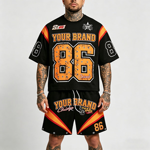 Ensembles de shorts et t-shirts surdimensionnés pour hommes en coton épais 100 % OEM, avec logo imprimé DTG, style streetwear, délavé à l'acide, vintage, personnalisés - Product Image 1
