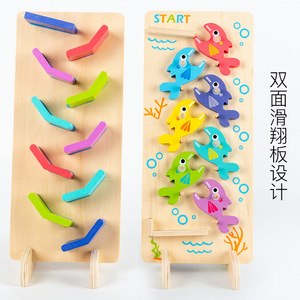 Nuovo Giocattolo Educativo in Legno per Bambini, Gioco con Pesci e Palline Rotolanti, Pista <span class=keywords><strong>Arcobaleno</strong></span> con Veicoli a Doppio Lato - Product Image 4